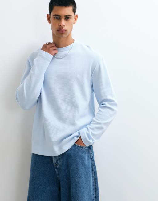 ASOS DESIGN relaxed long sleeve t-shirt with raw seam detail in waffle, 2 of 5