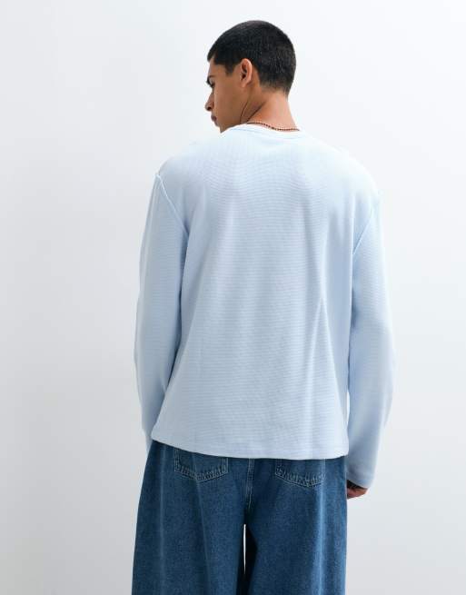 ASOS DESIGN relaxed long sleeve t-shirt with raw seam detail in waffle, 3 of 5