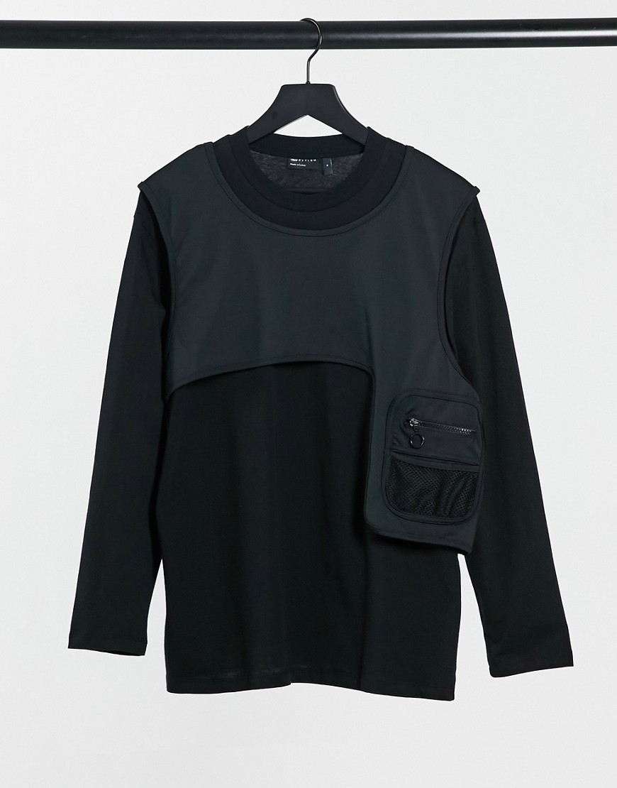 ASOS DESIGN relaxed long sleeve t-shirt with scuba harness-Black