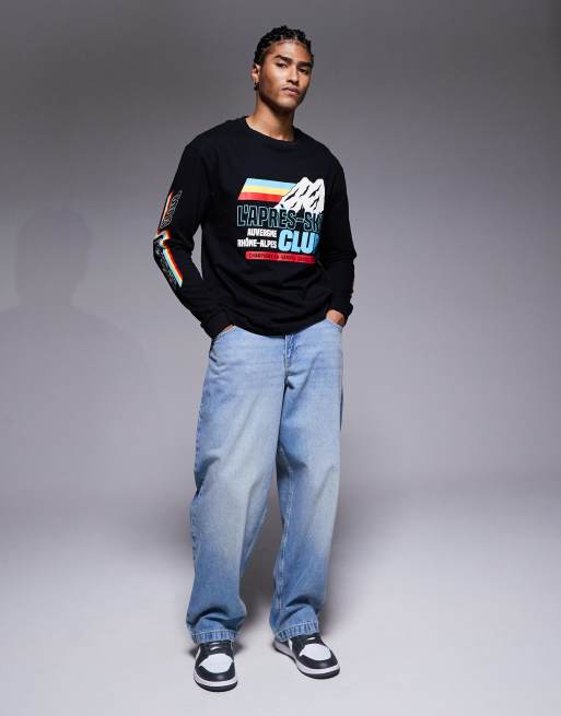 ASOS DESIGN relaxed long sleeve t-shirt with ski sports graphic in black, 2 of 5