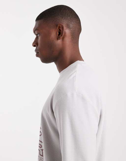 ASOS DESIGN relaxed long sleeve t-shirt with street graphic in grey waffle texture, 4 of 5