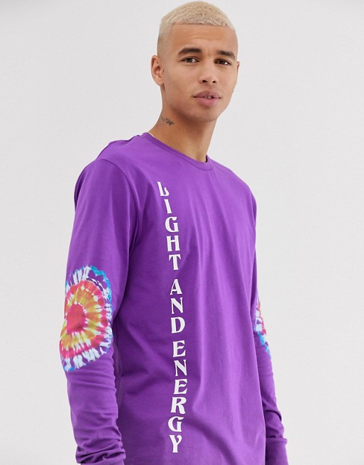 ASOS DESIGN relaxed long sleeve t-shirt with tie dye sleeve placement ...