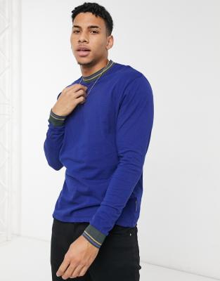 ASOS DESIGN relaxed long sleeve t-shirt with tipping-Blues