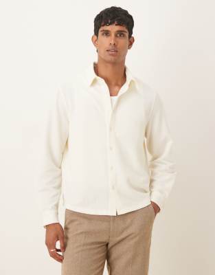 Asos Design Relaxed Long Sleeve Textured Shirt In White