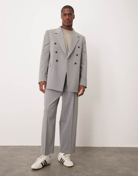 ASOS DESIGN relaxed longline suit in grey pinstripe - view 1