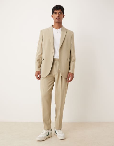 ASOS DESIGN relaxed longline suit in stone - view 1