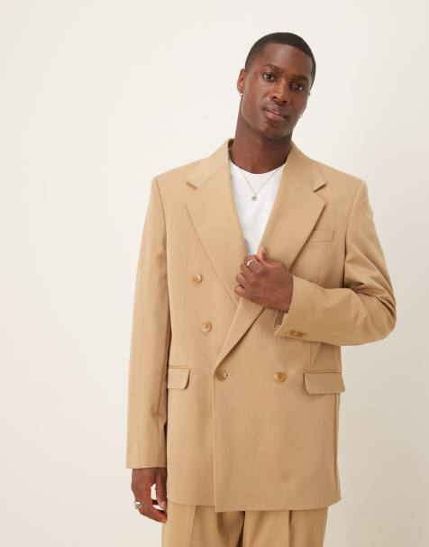 ASOS DESIGN relaxed longline suit jacket in camel - view 1