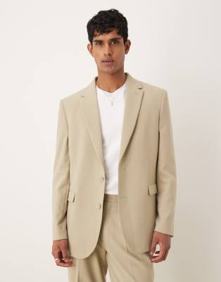 relaxed longline suit jacket in stone-Green