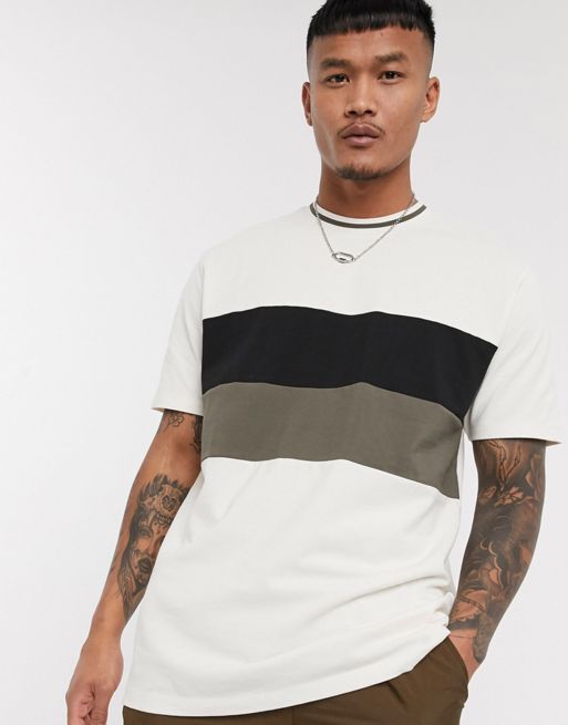 ASOS DESIGN relaxed longline t-shirt in pique with color block and ...