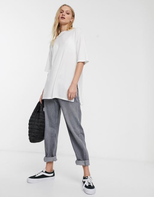 ASOS DESIGN Tall relaxed longline t-shirt in rib with side splits in ice  gray