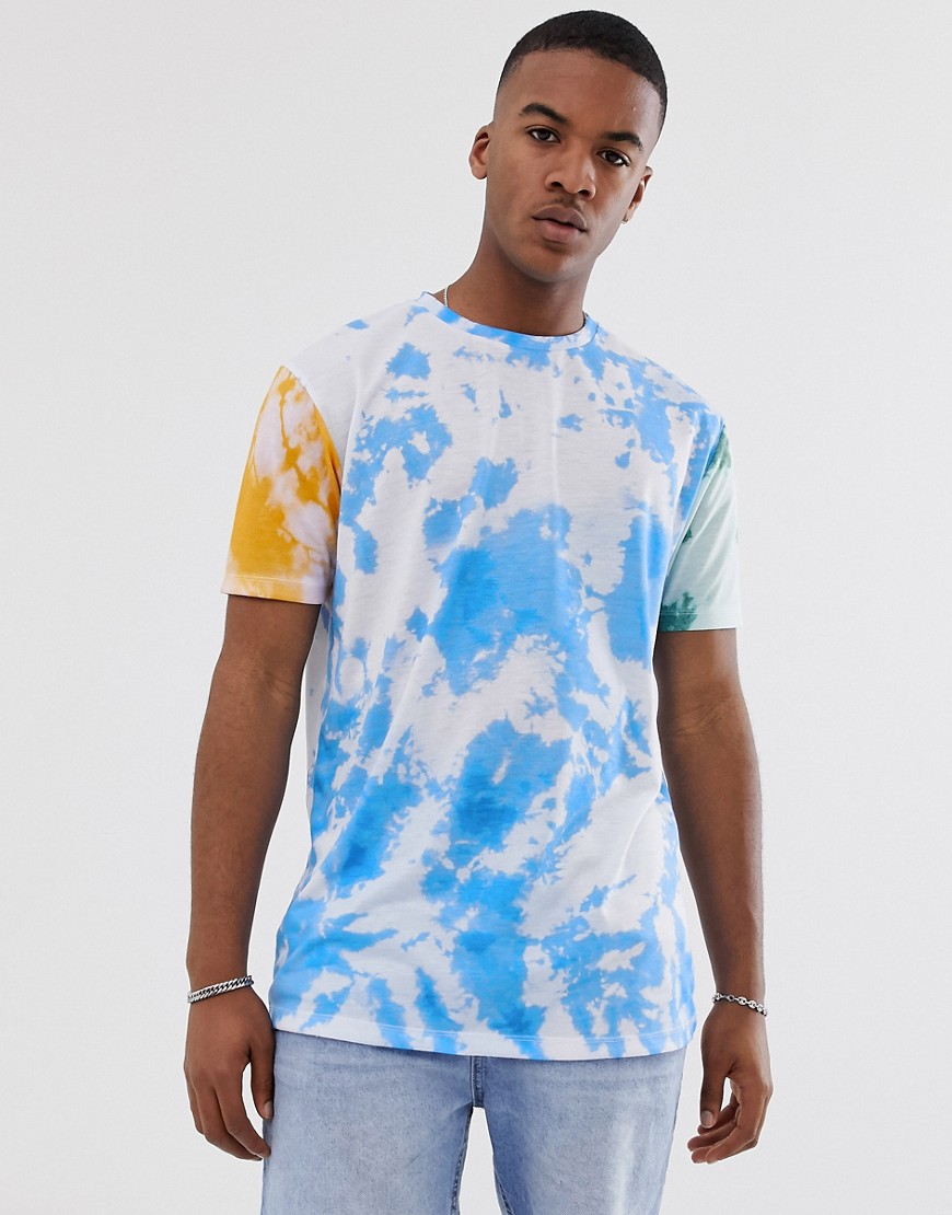 ASOS DESIGN relaxed longline t-shirt in tie dye wash-Multi