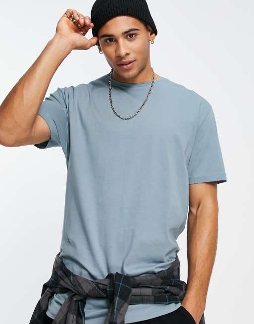 ASOS DESIGN relaxed longline t-shirt with curved hem in blue