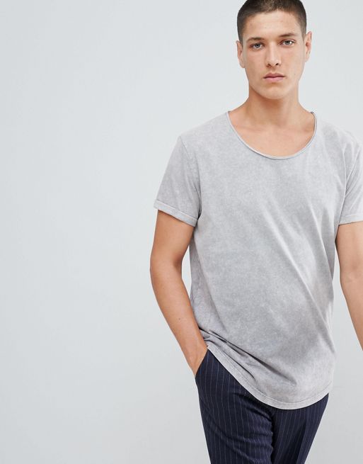 ASOS Longline T-shirt With Wide Scoop Neck And Raw Edge In Green
