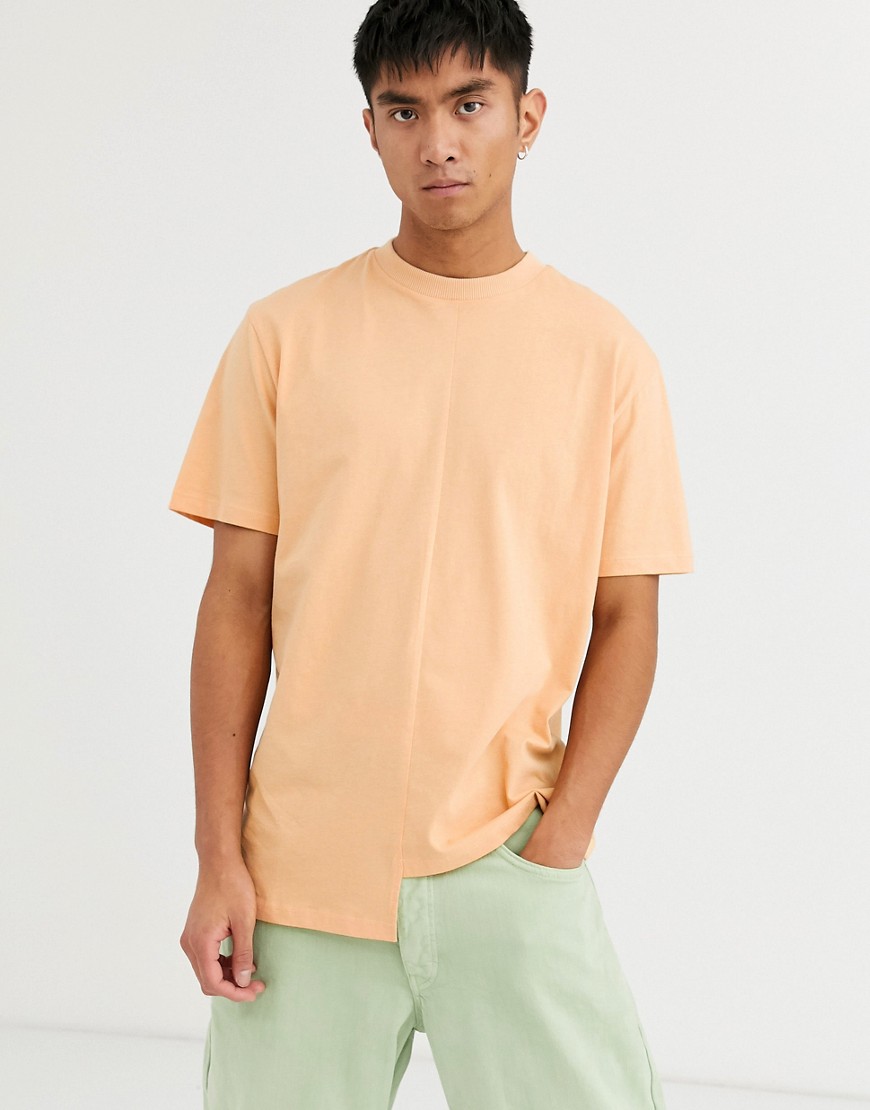 ASOS DESIGN relaxed longline t-shirt with stepped hem in beige