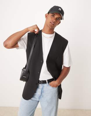 Asos Design Relaxed Longline Vest In Black