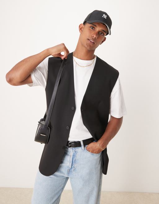 ASOS DESIGN relaxed longline vest in black