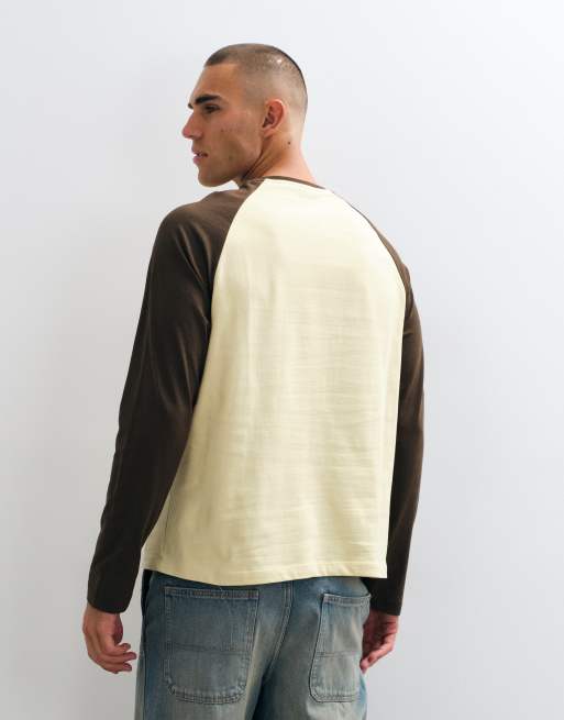 ASOS DESIGN relaxed longsleeve raglan t-shirt in brown and yellow, 5 of 7