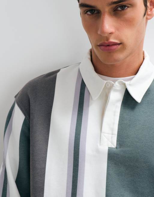 ASOS DESIGN relaxed loop back rugby with sublimitation print stripe in multi , 2 of 5