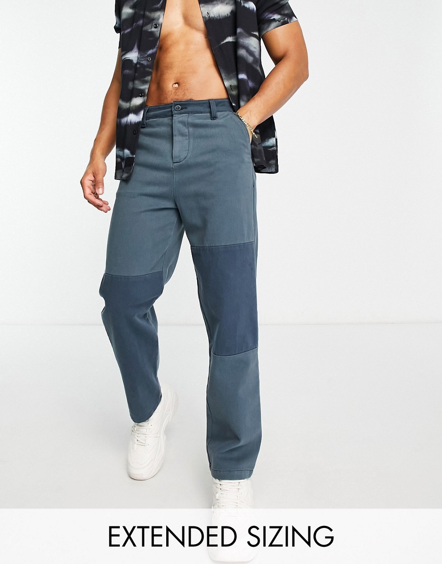 ASOS DESIGN relaxed loose fit pants in heavy twill with wash-Blue