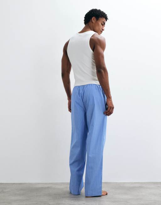 ASOS DESIGN relaxed lounge bottoms in blue with white stripe, 3 of 4
