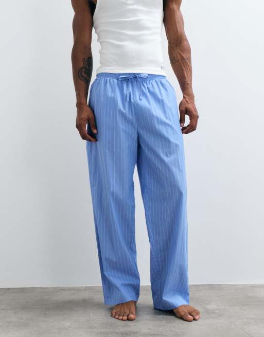 ASOS DESIGN relaxed lounge bottoms in blue with white stripe, 4 of 4
