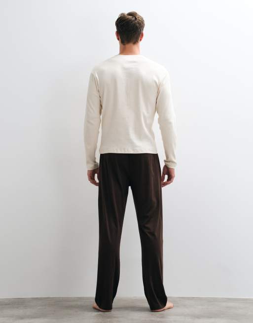ASOS DESIGN relaxed lounge bottoms in brown, 4 of 5