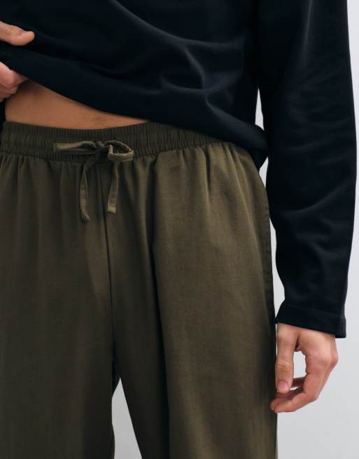 ASOS DESIGN relaxed lounge bottoms in khaki, 2 of 5