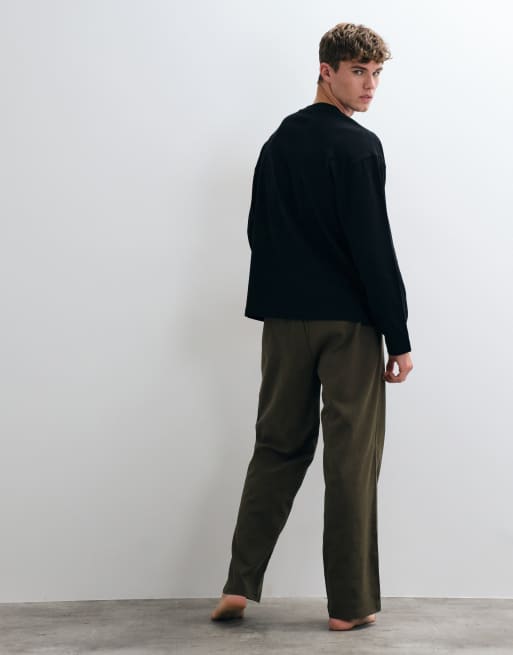 ASOS DESIGN relaxed lounge bottoms in khaki, 3 of 5