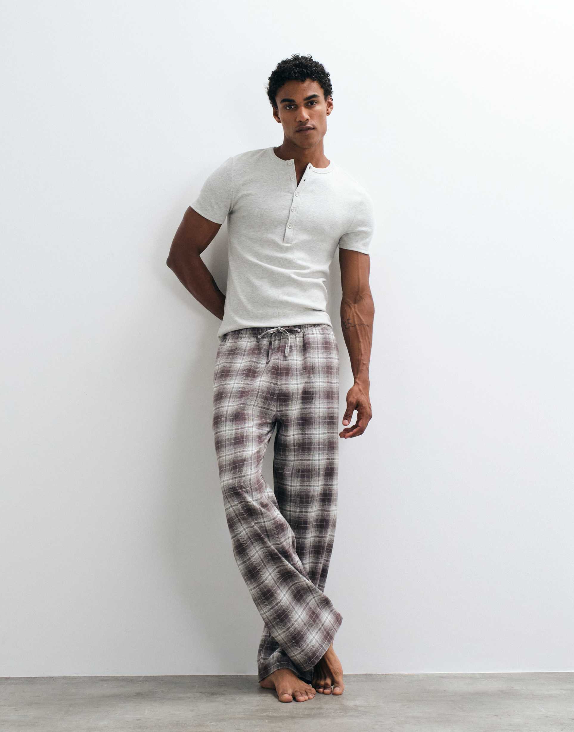ASOS DESIGN relaxed lounge bottoms with check print in brown