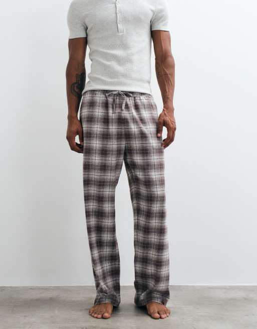 ASOS DESIGN relaxed lounge bottoms with check print in brown, 2 of 4