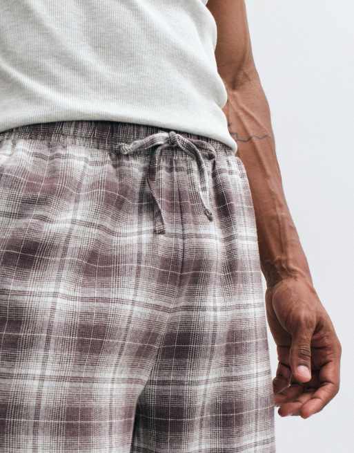 ASOS DESIGN relaxed lounge bottoms with check print in brown, 3 of 4