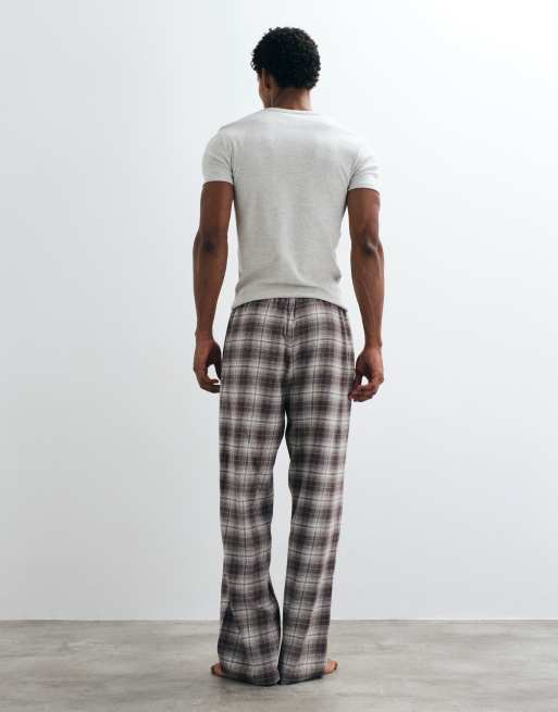 ASOS DESIGN relaxed lounge bottoms with check print in brown, 4 of 4
