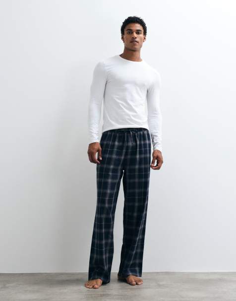 ASOS DESIGN relaxed lounge bottoms with plaid in navy - view 1