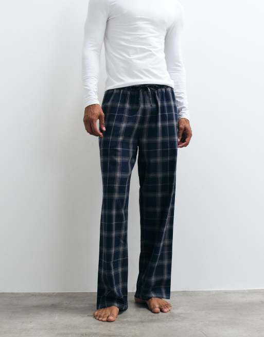 ASOS DESIGN relaxed lounge bottoms with plaid in navy, 2 of 4
