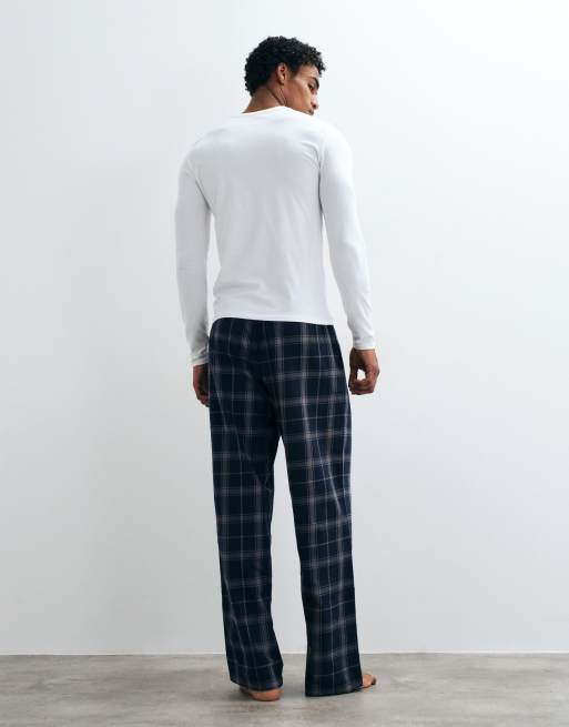 ASOS DESIGN relaxed lounge bottoms with plaid in navy, 4 of 4