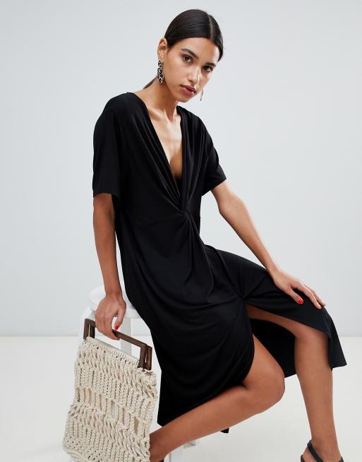 ASOS DESIGN relaxed midi dress with knot front