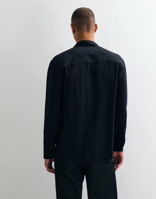 ASOS DESIGN relaxed modal rich henley shirt in black, 4 of 5