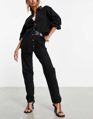 ASOS DESIGN Maternity relaxed mom jeans in black with elasticated