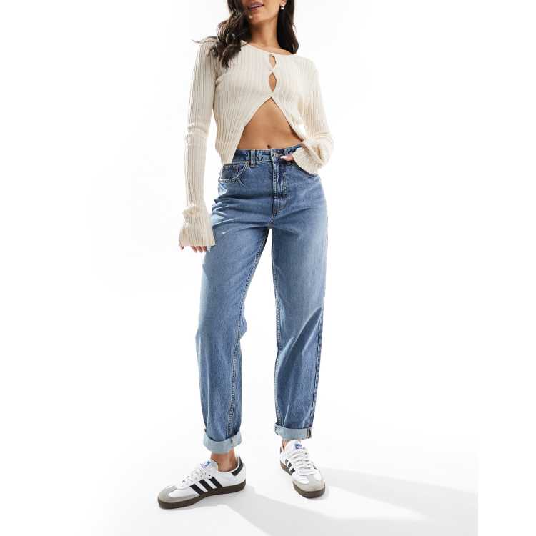 DTT Tall embroidered dot mom jeans in mid blue, ASOS in 2023