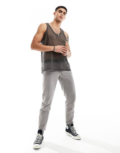 ASOS DESIGN relaxed neck open mesh vest in grey  - view 1