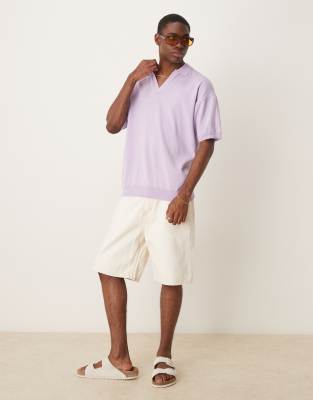 Asos Design Relaxed Notch Neck Knit Polo Shirt