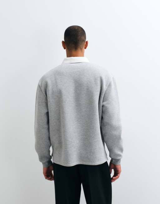 ASOS DESIGN relaxed notch neck rugby polo with buttons in grey, 5 of 5