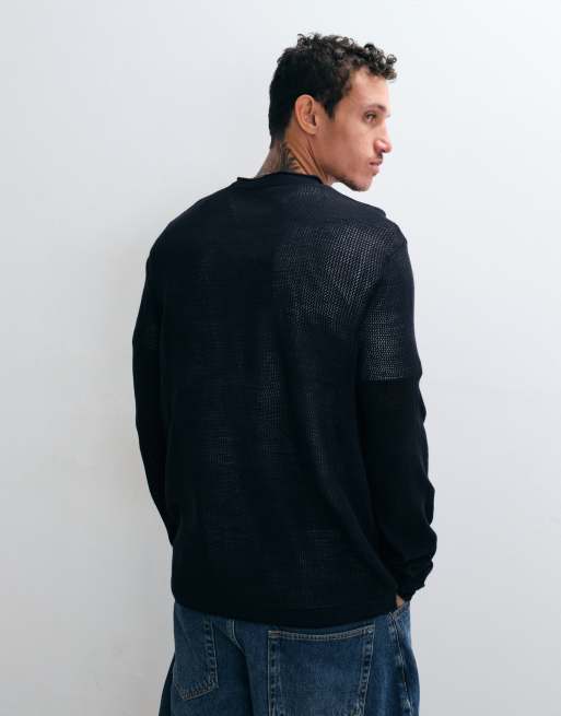 ASOS DESIGN relaxed open knit jumper in navy, 4 of 5