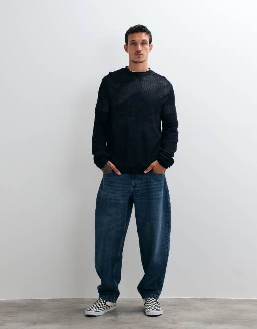 ASOS DESIGN relaxed open knit jumper in navy, 5 of 5