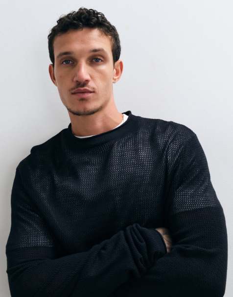 ASOS DESIGN relaxed open knit sweater in navy - view 1