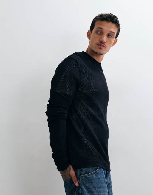 ASOS DESIGN relaxed open knit sweater in navy, 2 of 5