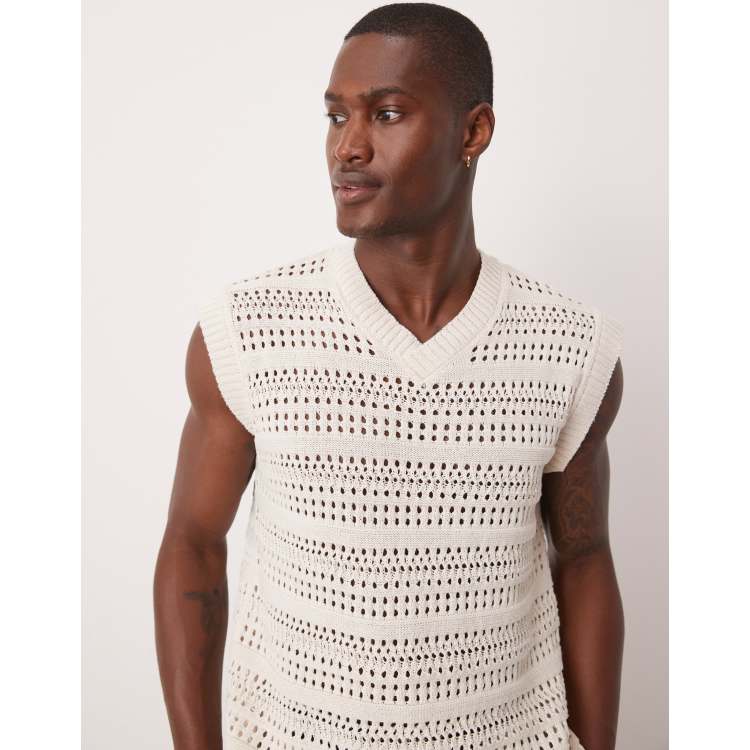 ASOS DESIGN relaxed open knit vest in ecru | ASOS