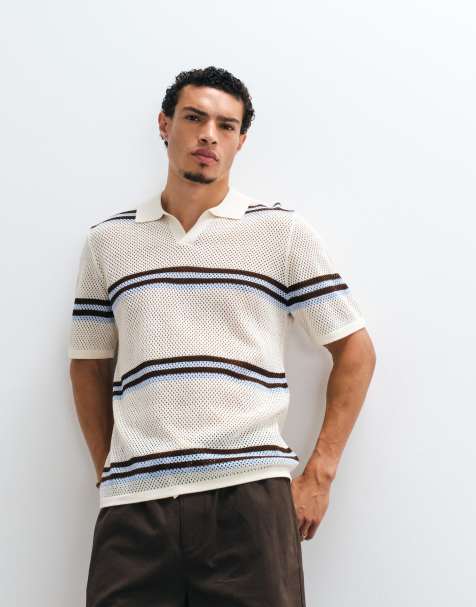 ASOS DESIGN relaxed open knitted striped notch neck in blue - view 1