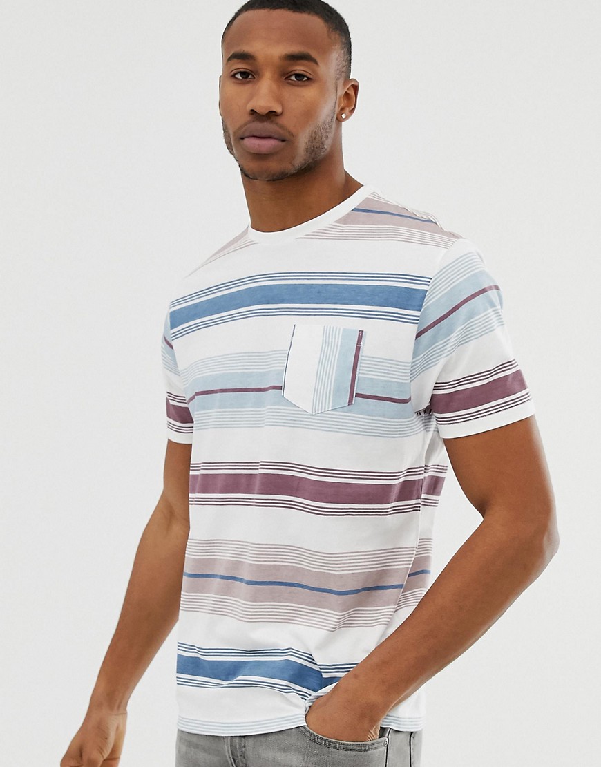 ASOS DESIGN relaxed organic cotton t-shirt with retro stripe and vertical stripe pocket-White