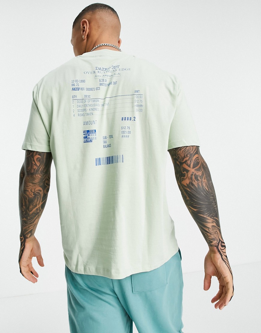 ASOS DESIGN relaxed organic T-shirt in green with Receipt back print